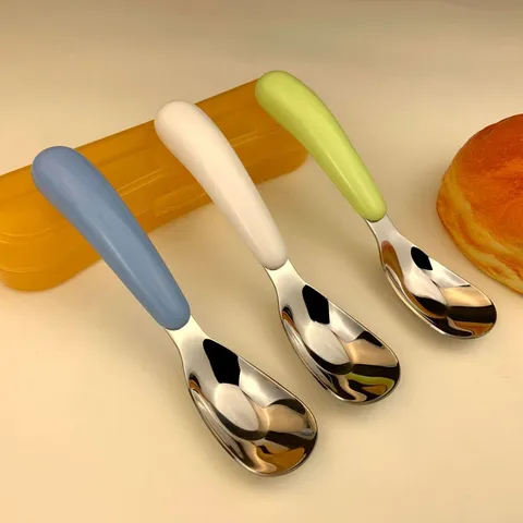 Cucchiaio di Apprendimento per Bambini in Acciaio Inossidabile 316L Cucchiaio Profondo con Scatola di Immagazzinaggio Posate