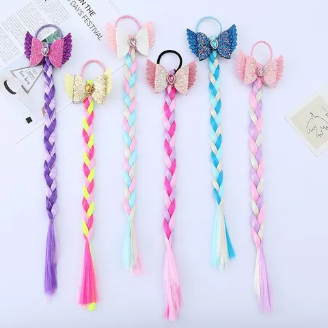Estensioni Capelli Treccia Colorata per Bambini Principessa Fiocco Luccicante Parrucca Ragazze Elastico per Capelli Coda di Cavallo Fatta a Mano Accessori Capelli