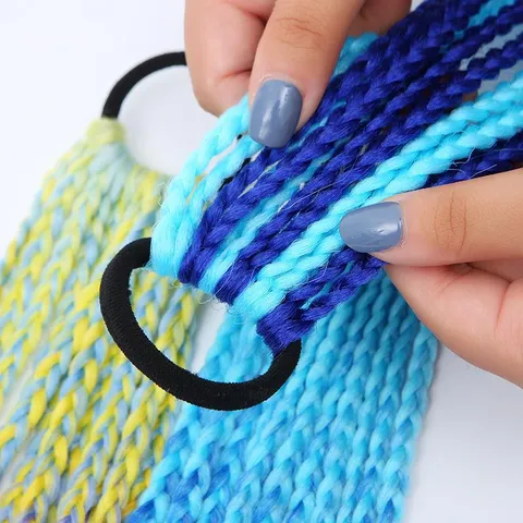 Colorful Gradient Dreadlocks Synthetic Hair Braid Ponytail Hair Extension Hip Hop Hair Accessories For Kids Girls
