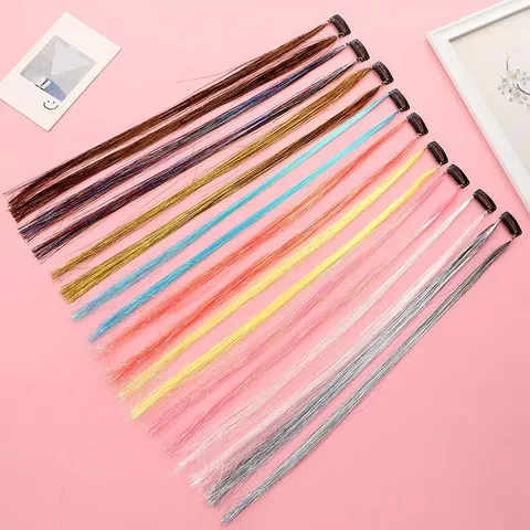 Extensions de Cheveux Scintillantes en Filaments Laser PET Paillettes Pièces d'Extension Avec Clips Métalliques Mèches Brillantes Pour Fête