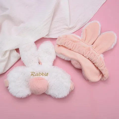 Antifaz para Dormir de Peluche Lindo Orejas de Conejo 3D Bloqueo de Luz Cubierta de Ojos Suave Cómodo Venda para Siesta Viaje Hogar
