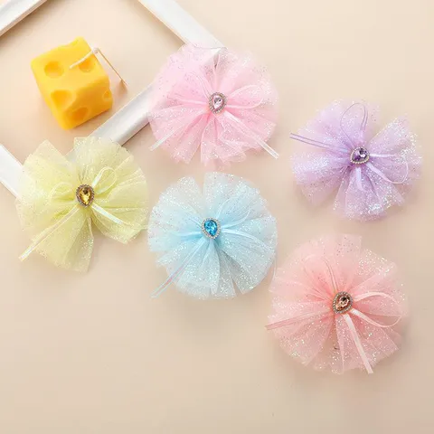 Zoete Prinses Kinderen Gaas Strik Haarspeld Glitter Strass Haaraccessoires Handgemaakt Meisjes Hoofddeksels DIY Materialen