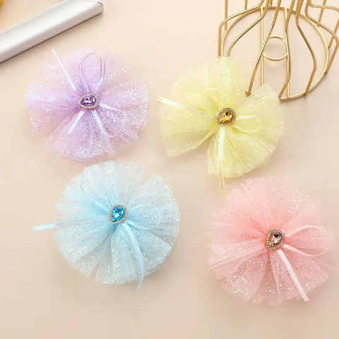 Zoete Prinses Kinderen Gaas Strik Haarspeld Glitter Strass Haaraccessoires Handgemaakt Meisjes Hoofddeksels DIY Materialen