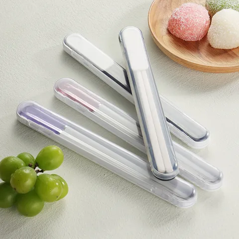 Portable Press Pop Chopstick Box ABS Transparent Cutlery Storage Box Student Office Tableware Organizer Case