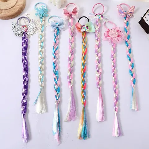 Elastici per Capelli Bambini Parrucca Treccia Colorata Principessa Fiocco Arcobaleno Pony Coda di Cavallo Fasce per Capelli Ragazze Accessori Quotidiani Festa