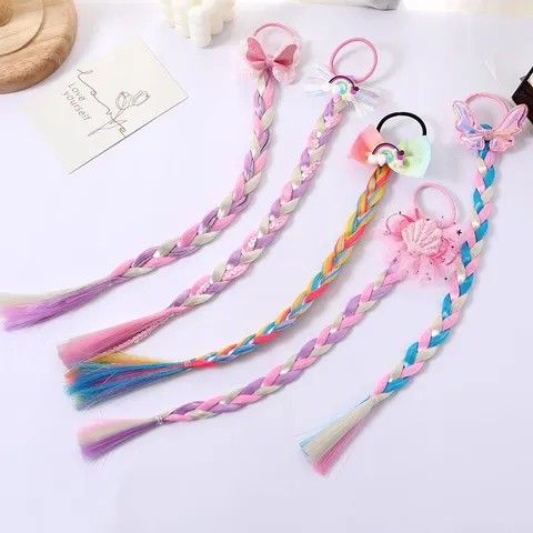 Elastici per Capelli Bambini Parrucca Treccia Colorata Principessa Fiocco Arcobaleno Pony Coda di Cavallo Fasce per Capelli Ragazze Accessori Quotidiani Festa