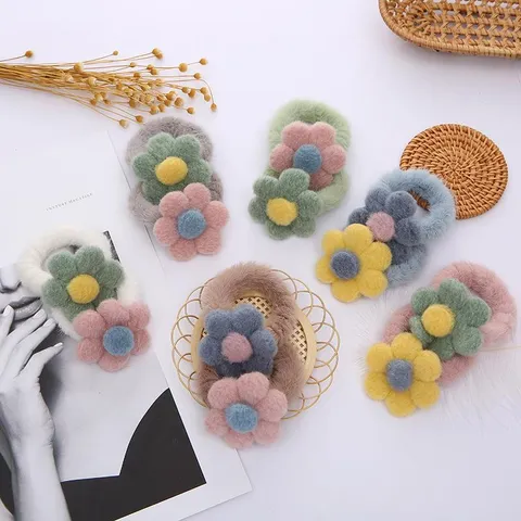 Élastiques à Cheveux en Peluche Fleur Style Coréen Douce Couleur Bonbon Chouchous Fait Main Haute Élastique Coiffure Pour Femmes Ados