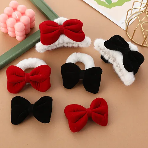 Sweet Velvet Bowknot Hair Clip Elegant Plush Trim Hair Claw Cute Hair Tie Princess Style Hairpin Headwear For Women Party Accessories