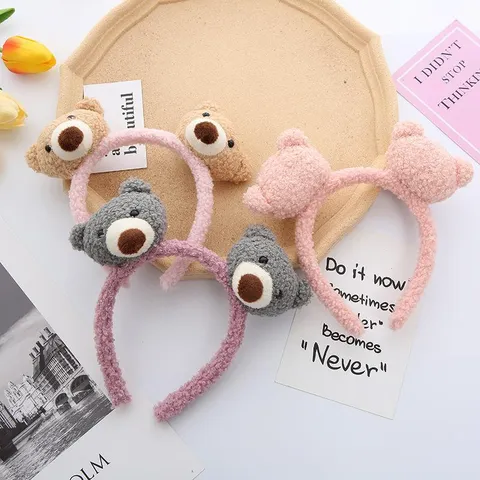 Cute Plush Bear Headband Cartoon Animal Sweet Hair Band Soft Hair Accessory For Girls Women Daily Travel Headwear