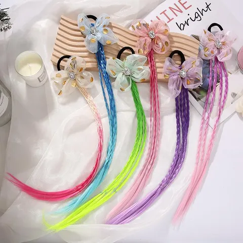 Accessori per Capelli con Treccia di Parrucca Sfumata da Principessa per Bambini Elastico per Capelli con Fiocco in Rete e Strass per Ragazze