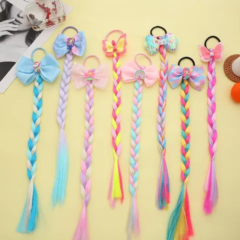 Kinder Cartoon Mehrfarbig Künstliche Haarzöpfe Haarband Stoff Synthetische Verlängerung Schleife Einhorn Pferdeschwanz Haarschmuck