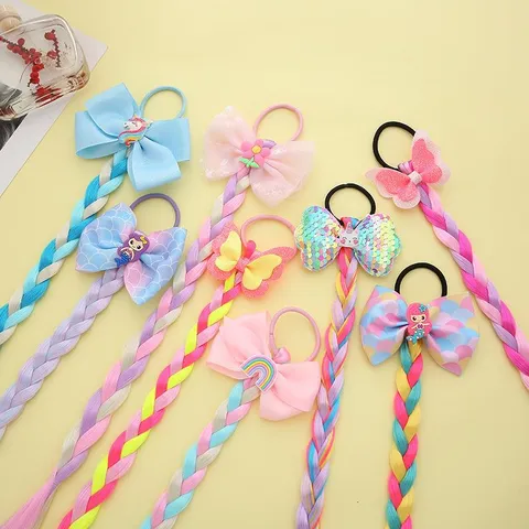 Kinder Cartoon Mehrfarbig Künstliche Haarzöpfe Haarband Stoff Synthetische Verlängerung Schleife Einhorn Pferdeschwanz Haarschmuck