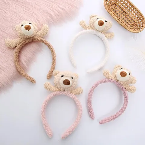 Cute Cartoon Plush Bear Lamb Wool Headband Sweet Hair Band Animal Theme Cosplay Theme Park Party Hair Accessories For Girls Unisex