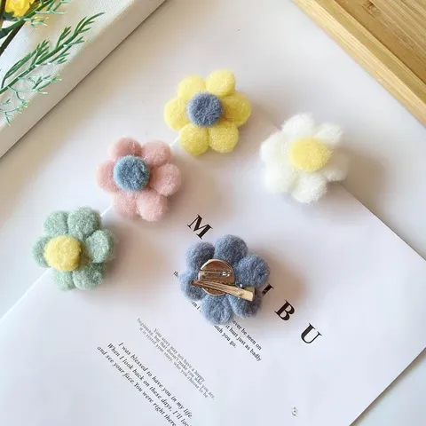Süße Plüsch Blume Brosche Haarklammer Doppelfunktion Macaron Farbe Floral Pins Haarschmuck Für Kleidung Taschen Damen Mädchen Deko
