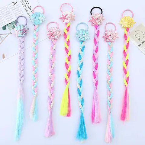 Elastici per Capelli Con Parrucca a Treccia Colorata per Bambini per Ragazze Decorazione a Stella di Conchiglia Scrunchies Elastici Simpatici Accessori per Capelli da Festa