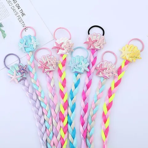 Elastici per Capelli Con Parrucca a Treccia Colorata per Bambini per Ragazze Decorazione a Stella di Conchiglia Scrunchies Elastici Simpatici Accessori per Capelli da Festa