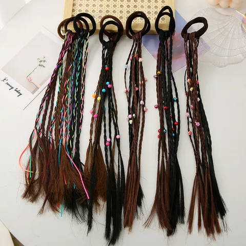 Kids Wig Hair Accessories Colorful Beads Heart Braided Dreadlocks Ponytail Hair Scrunchie Festival Performance