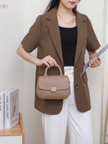 Damen Vintage Echtleder Top Handle Handtasche Kleine Tofu Tasche Mode Casual Umhängetasche Mit Großem Knopf