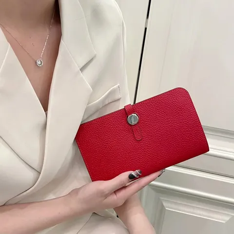 Genuine Leather Passport Holder For Women Long Travel Wallet Multi Card Organizer With Metal Buckle Travel Document Bag