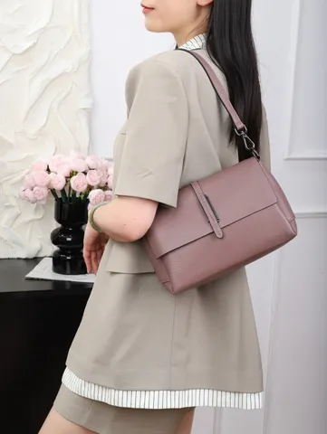 Damen Echtleder Umhängetasche Mode Lässig Vintage Kleine Quadratische Handtasche Einfarbig Griff Tasche