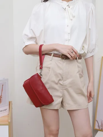 Genuine Leather Women Waist Bag Solid Color Minimalist Crossbody Shoulder Bag Casual Fanny Pack Phone Purse
