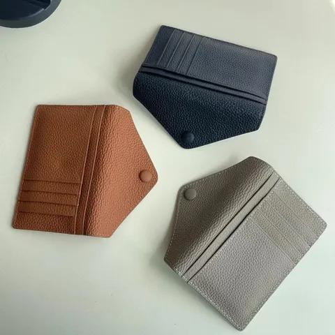 Billetera Sobre Minimalista de Cuero Genuino para Mujer Tarjetero Plegable Corto Color Sólido Monedero de Moda Bolso Diario