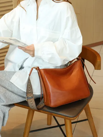 Vintage Minimalist Genuine Leather Shoulder Bag For Women Classic Cowhide Crossbody Tote Bag Casual Daily Fashion Handbag