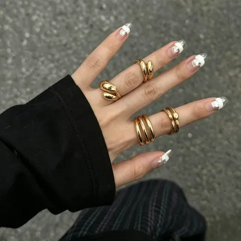 Minimalist Metal Open Ring Set For Women Gold Silver Plated Geometric Adjustable Finger Rings Fashion Jewelry Gift