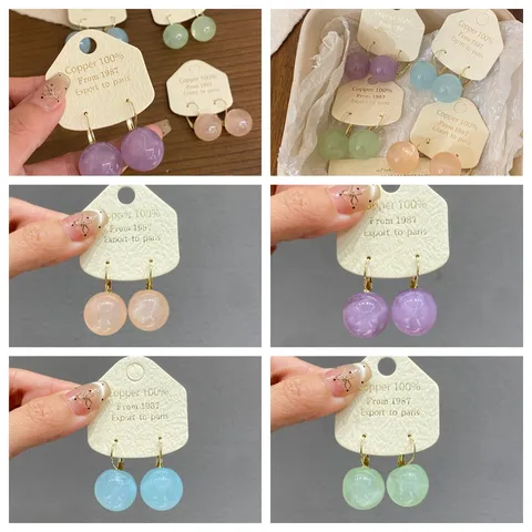 Minimalist Round Resin Ball Huggie Earrings For Women Sweet Pastel Color Copper Geometric Dainty Fashion Jewelry Gift