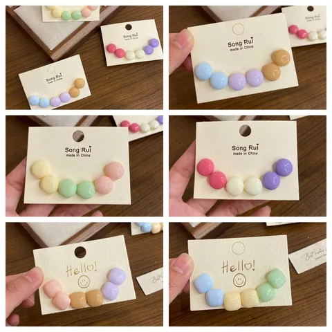 Korean Sweet Style Geometric Macaron Color Earrings Resin Alloy Cute Stud Earrings For Women Daily Fashion Jewelry