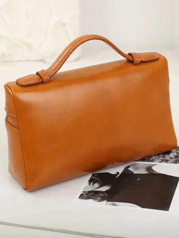 Women Genuine Leather Box Bag Retro Top Handle Crossbody Bag Luxury Designer Style Casual Small Square Handbag