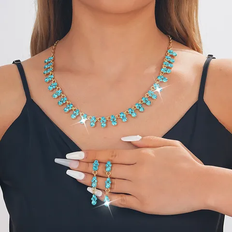 Luxury Alloy Teardrop Rhinestone Necklace And Earrings Set Bridal Jewelry For Women Wedding Party