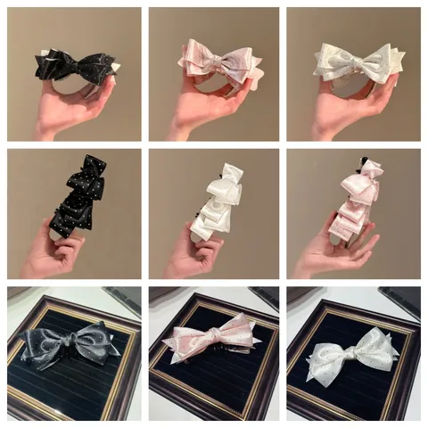 Satin Polka Dot Bow Banana Clip Hair Claw Sweet Ponytail Holder Elegant Hair Accessories For Women