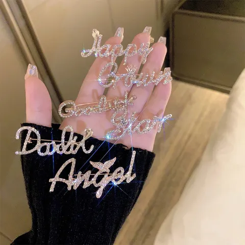 Light Luxury Rhinestone Letter Brooch Alloy Crystal English Word Pin Fashion Clothing Accessories Jewelry