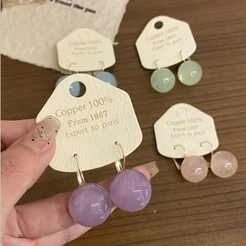 Minimalist Round Resin Ball Huggie Earrings For Women Sweet Pastel Color Copper Geometric Dainty Fashion Jewelry Gift