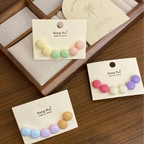 Korean Sweet Style Geometric Macaron Color Earrings Resin Alloy Cute Stud Earrings For Women Daily Fashion Jewelry