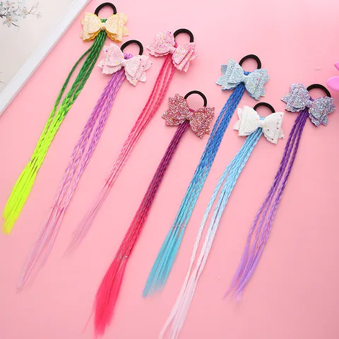 Coleteros Sintéticos con Lazo de Brillo Multicolor para Niños Extensión de Trenza Degradada para Coleta Niñas Accesorios para el Cabello