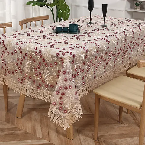 Mantel Bordado de Encaje Nórdico Rectangular Cubierta de Mesa Floral Paño a Prueba de Polvo Para Mesa de Comedor Decoración del Hogar