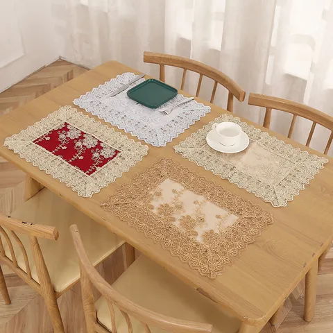 French Vintage Hollow Lace Placemat Polyester Table Mat Elegant Floral Embroidered Dining Table Decor Heat Pad