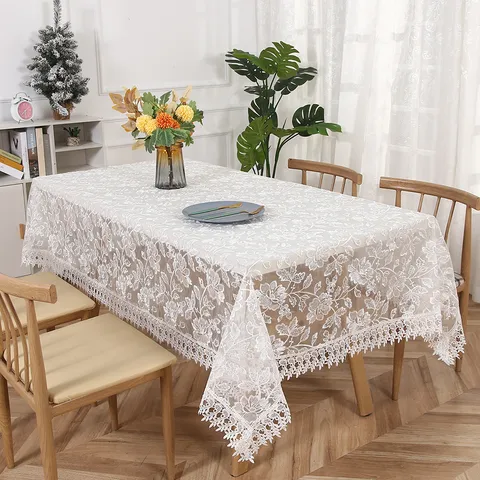 Nordic Floral Embroidered Lace Tablecloth Rectangular Table Cover Dustproof Cloth For Home Dining Table Decor