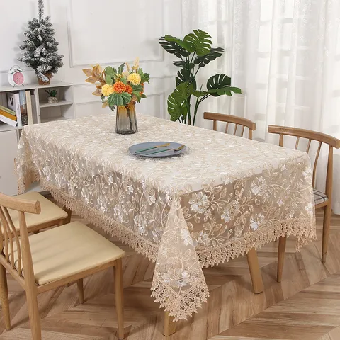 Nordic Floral Embroidered Lace Tablecloth Rectangular Table Cover Dustproof Cloth For Home Dining Table Decor