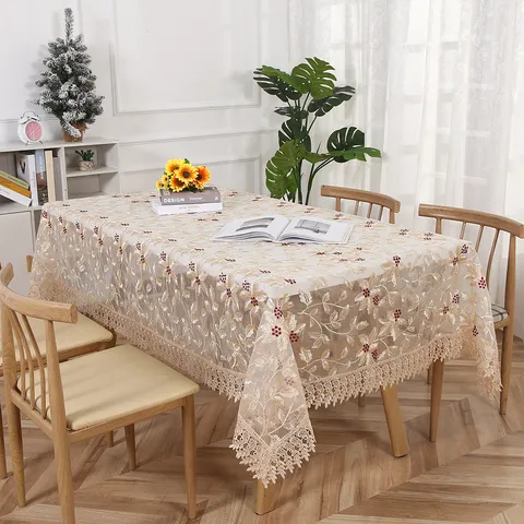 Country Style Mesh Embroidery Tablecloth Rectangular Lace Edge Table Cloth For Dining Table Coffee Table Home Decor
