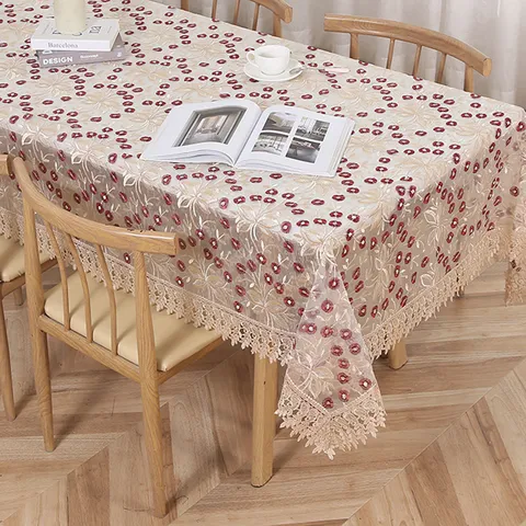 Mantel Bordado de Encaje Nórdico Rectangular Cubierta de Mesa Floral Paño a Prueba de Polvo Para Mesa de Comedor Decoración del Hogar