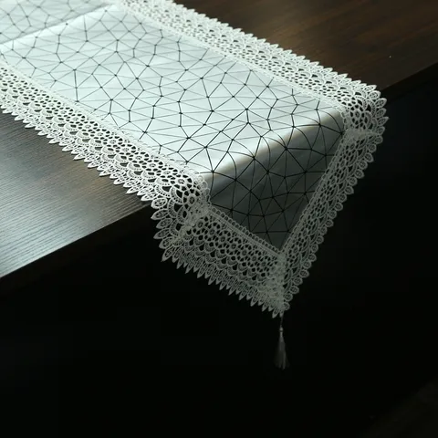 Nordic PU Leather Table Runner Waterproof Geometric Tablecloth With Lace And Tassel For Home Dining Table Decor