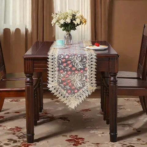 American Style Lace Table Runner Elegant Embroidered Floral Dining Table Cover Fabric Decoration