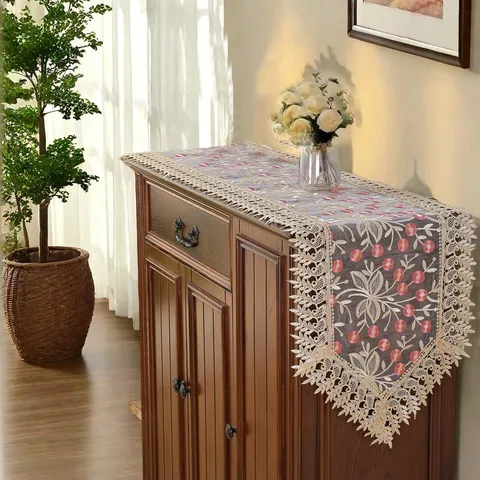 American Style Lace Table Runner Elegant Embroidered Floral Dining Table Cover Fabric Decoration
