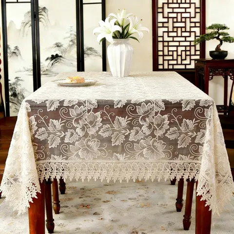 Light Coffee Rectangular Tablecloth Nordic Style Polyester Embroidered Dustproof Table Cover For Dining Room Home