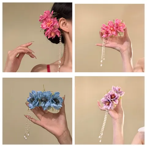 Fresh Sweet Flower Tassel Hair Claw Clip Delicate Artificial Pearl Chain Headwear Elegant Resort Style Hair Accessory For Women Vacation