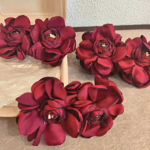 Vintage Satin Fabric Red Camellia Hair Clip Elegant Botanical Floral Handmade Three Dimensional Flower Ponytail Hair Accessory For Women Photography Daily Wear