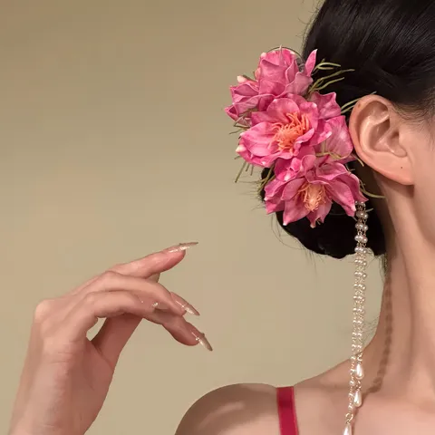 Fresh Sweet Flower Tassel Hair Claw Clip Delicate Artificial Pearl Chain Headwear Elegant Resort Style Hair Accessory For Women Vacation